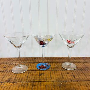 Lot of 3 Martini / Cocktail Glasses/Smirnoff/Crown Royal /Ed Hardy